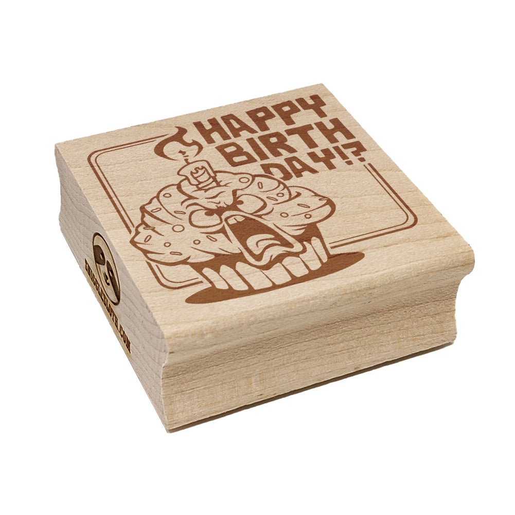 Happy Birthday Horrified Cupcake Square Rubber Stamp for Stamping Crafting