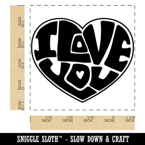 I Love You Heart 70s Bubble Letters Square Rubber Stamp for Stamping Crafting