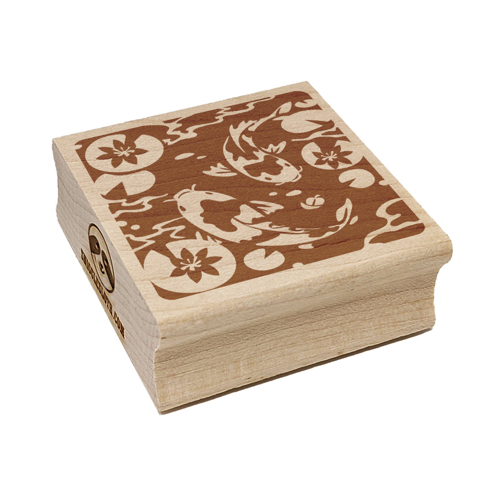Koi Fish Pond Square Rubber Stamp for Stamping Crafting