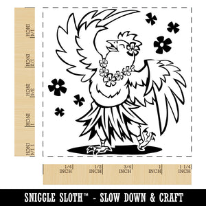 Luau Hawaiian Chicken in Hula Skirt with Lei Square Rubber Stamp for Stamping Crafting