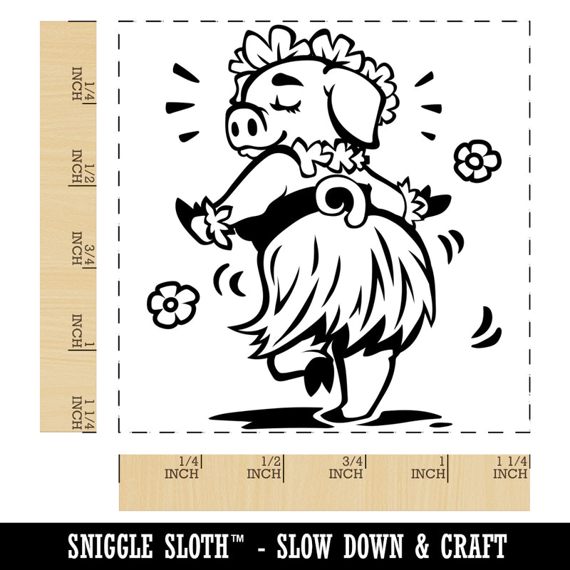 Luau Hawaiian Hula Pig with Lei Square Rubber Stamp for Stamping Crafting