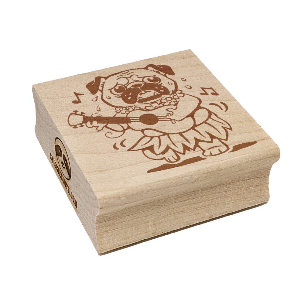 Luau Hawaiian Hula Pug with Ukulele Square Rubber Stamp for Stamping Crafting