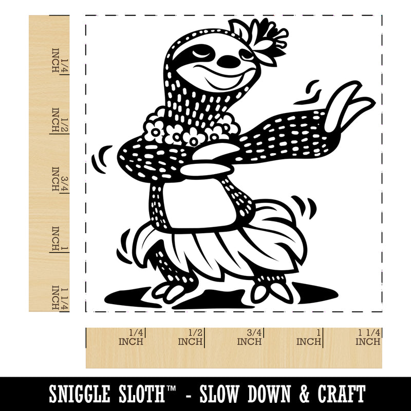 Luau Hawaiian Hula Sloth with Lei Square Rubber Stamp for Stamping Crafting