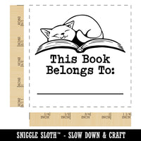 This Book Belongs to Sleepy Cat Square Rubber Stamp for Stamping Crafting