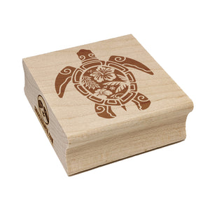 Tribal Hibiscus Sea Turtle Square Rubber Stamp for Stamping Crafting