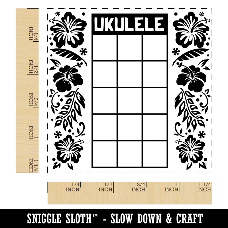 Ukulele Hibiscus Flower Chord Chart Square Rubber Stamp for Stamping Crafting