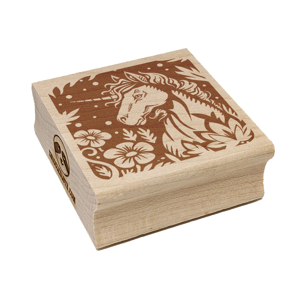 Unicorn in Flower Forest Square Rubber Stamp for Stamping Crafting