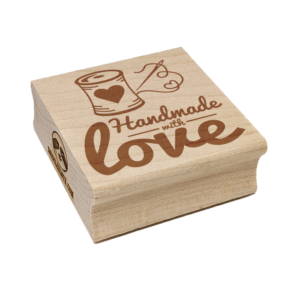 Handmade With Love Sew Sewing Thread Spool Square Rubber Stamp for Stamping Crafting