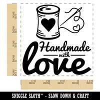 Handmade With Love Sew Sewing Thread Spool Square Rubber Stamp for Stamping Crafting