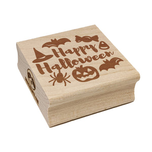 Happy Halloween Candy Bats Spider Square Rubber Stamp for Stamping Crafting