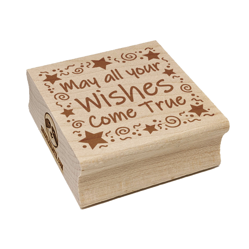 May All Your Wishes Come True Stars Swirls Birthday Square Rubber Stamp for Stamping Crafting