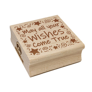 May All Your Wishes Come True Stars Swirls Birthday Square Rubber Stamp for Stamping Crafting