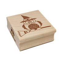 Owl with Witch Hat on Broom Halloween Square Rubber Stamp for Stamping Crafting