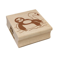 Sloth on Swan Pool Floaty Square Rubber Stamp for Stamping Crafting