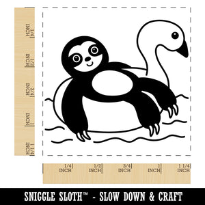 Sloth on Swan Pool Floaty Square Rubber Stamp for Stamping Crafting