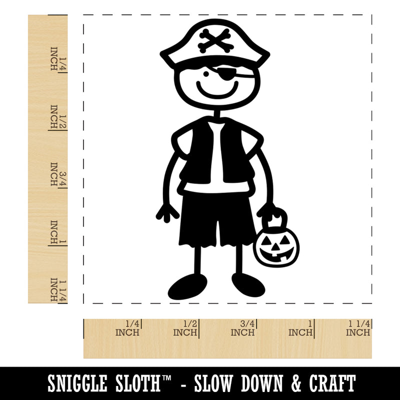 Stick Figure Boy Halloween Pirate Square Rubber Stamp for Stamping Crafting