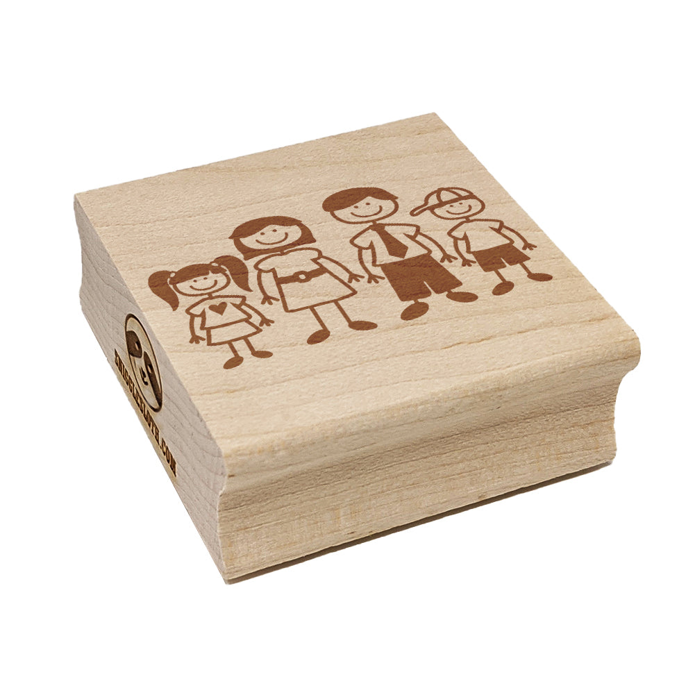 Stick Figure Family of Four Mom Dad Son Daughter Square Rubber Stamp for Stamping Crafting