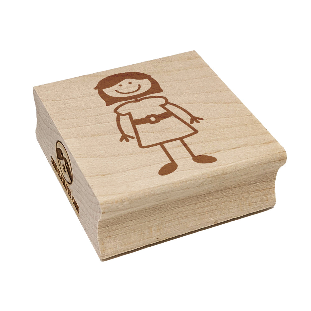 Stick Figure Woman Mom Square Rubber Stamp for Stamping Crafting