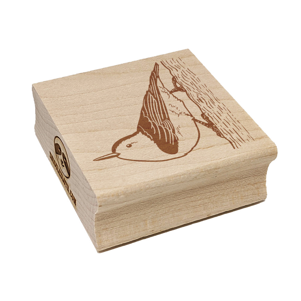 Active White-Breasted Nuthatch Square Rubber Stamp for Stamping Crafting