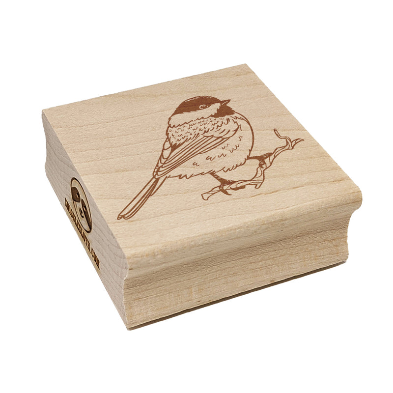 Black-Capped Chickadee Bird on Branch Square Rubber Stamp for Stamping Crafting