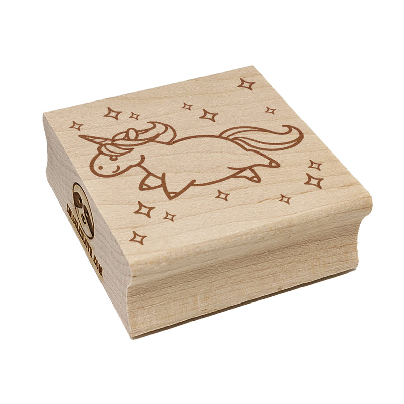 Chubby Unicorn with Stars Square Rubber Stamp for Stamping Crafting