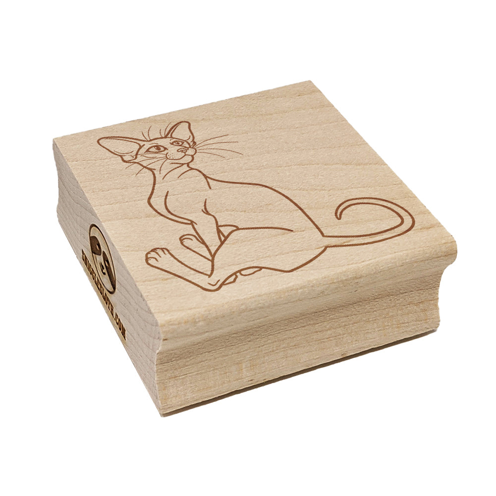 Enthusiastic Oriental Shorthair Cat Square Rubber Stamp for Stamping Crafting