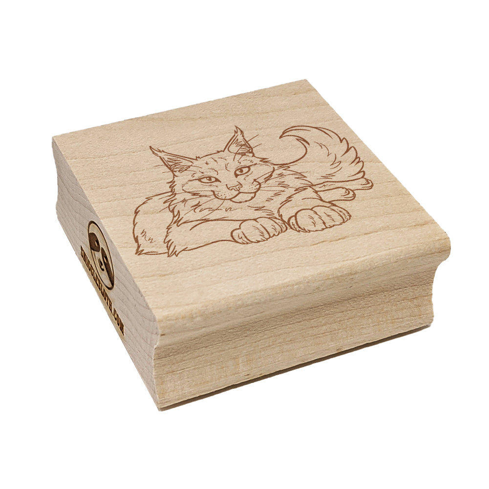Gentle Maine Coon Cat Square Rubber Stamp for Stamping Crafting