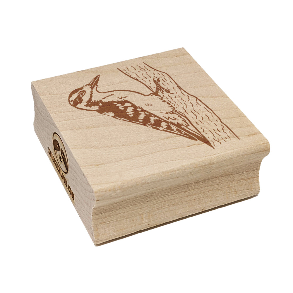 Hairy Woodpecker Bird on Tree Square Rubber Stamp for Stamping Crafting