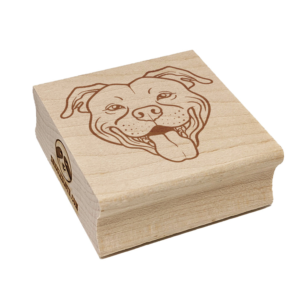 Happy Pit Bull Face Square Rubber Stamp for Stamping Crafting