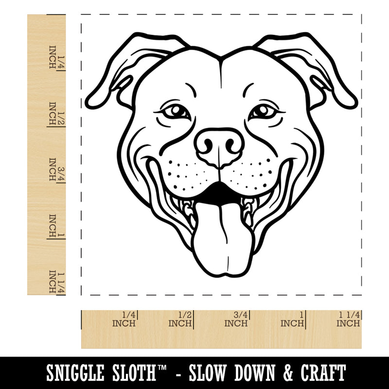 Happy Pit Bull Face Square Rubber Stamp for Stamping Crafting