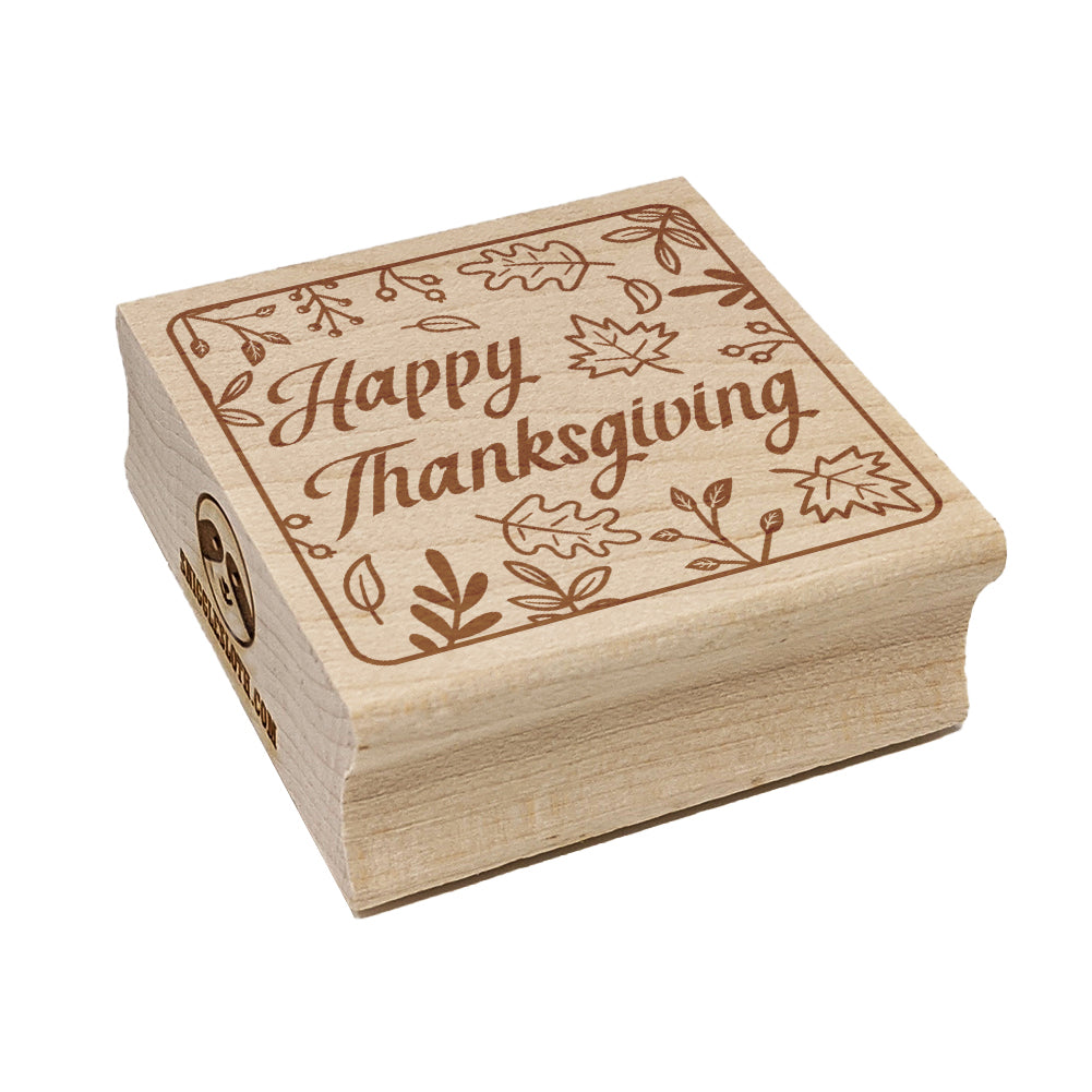 Happy Thanksgiving Fall Leaves Square Rubber Stamp for Stamping Crafting