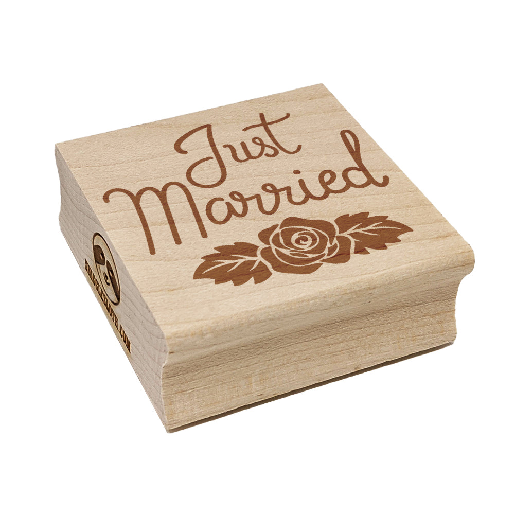 Just Married with Flower Square Rubber Stamp for Stamping Crafting