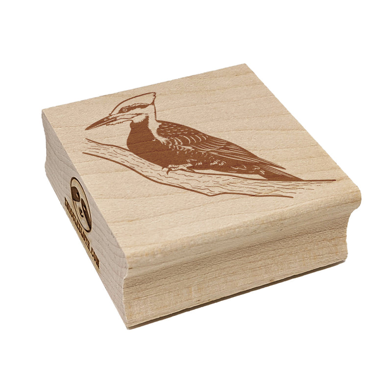 Pileated Woodpecker Bird on Branch Square Rubber Stamp for Stamping Crafting