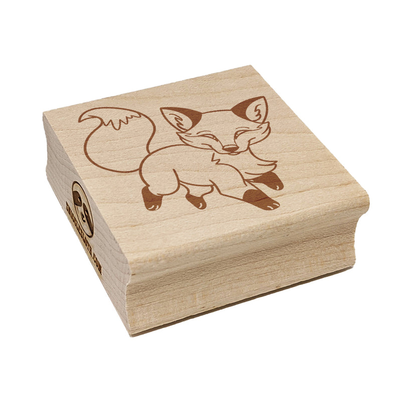 Playful Chibi Fox Square Rubber Stamp for Stamping Crafting