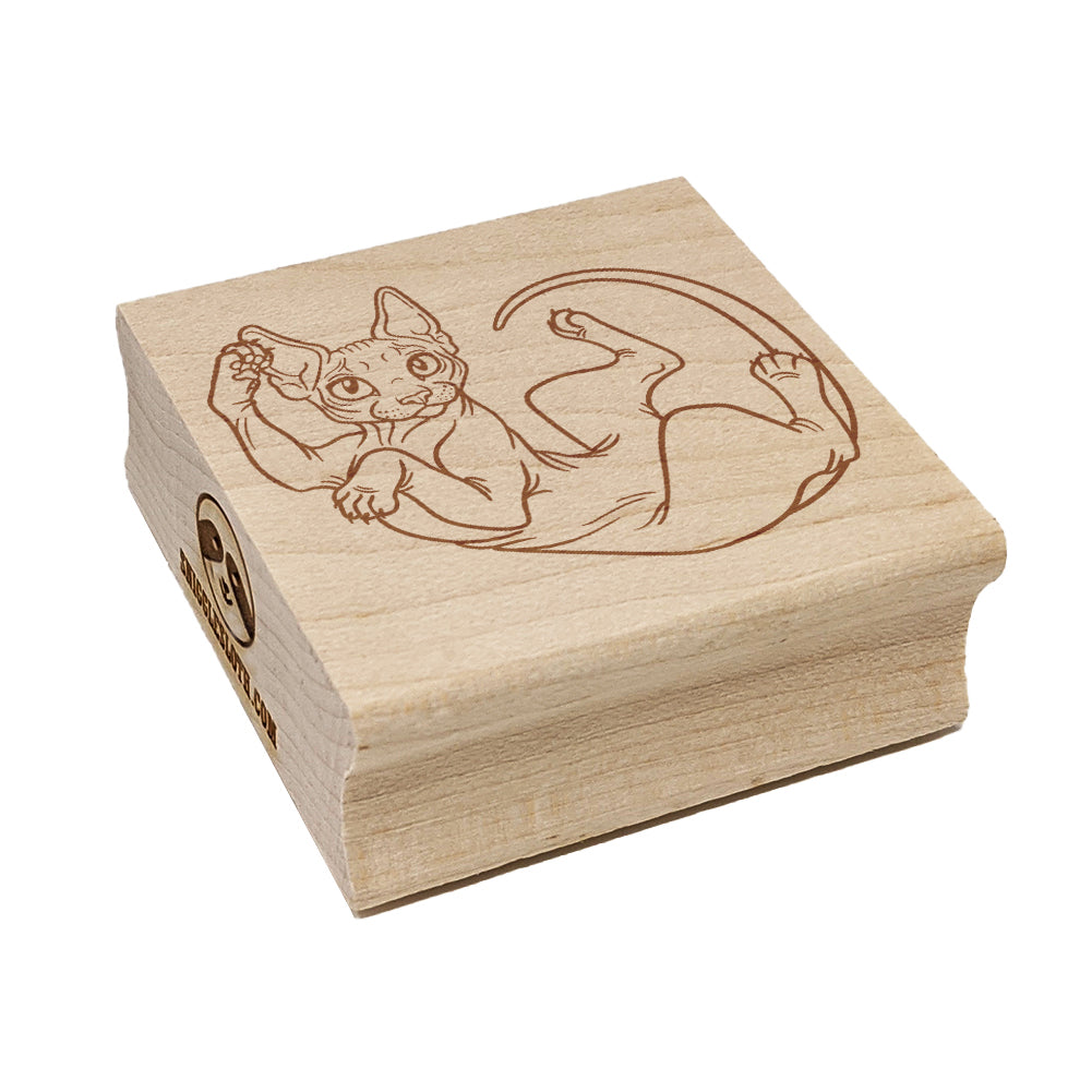 Playful Sphynx Hairless Cat Square Rubber Stamp for Stamping Crafting