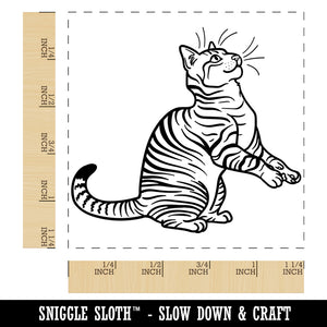 Playful Tabby Cat Domestic Shorthair Square Rubber Stamp for Stamping Crafting