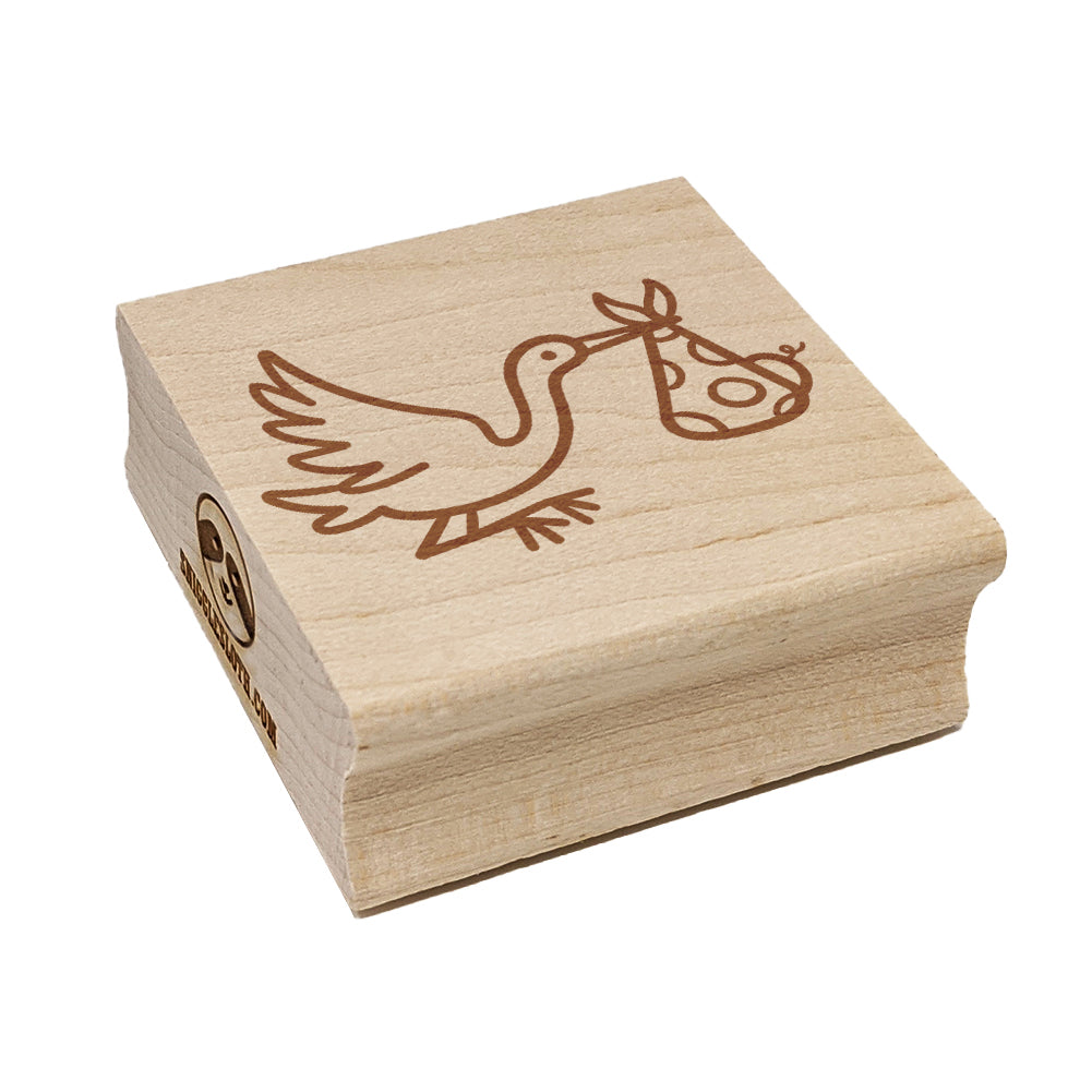 Stork Carrying a Baby Shower Pregnancy Square Rubber Stamp for Stamping Crafting