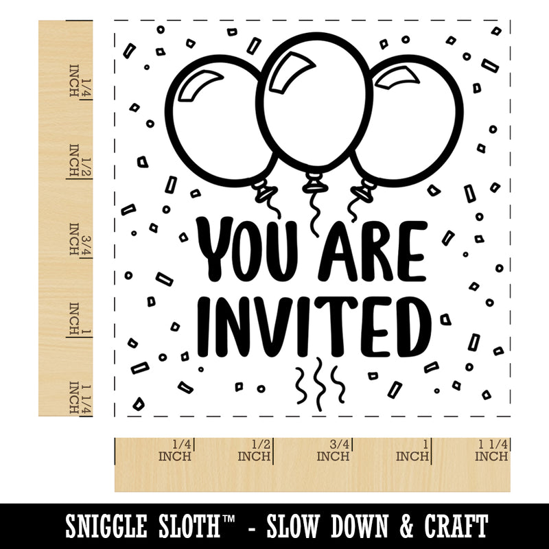 You Are Invited Birthday Balloons Square Rubber Stamp for Stamping Crafting