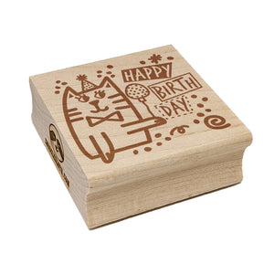 Happy Birthday Cat with Hat and Balloon Square Rubber Stamp for Stamping Crafting