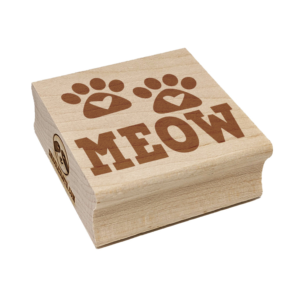 Meow Kitty Cat Paw Prints with Hearts Square Rubber Stamp for Stamping Crafting