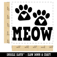 Meow Kitty Cat Paw Prints with Hearts Square Rubber Stamp for Stamping Crafting