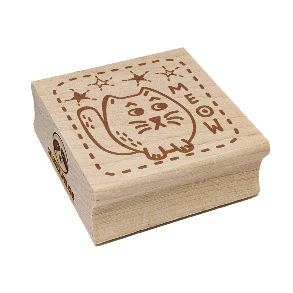 Mopey Cat Meow and Stars Square Rubber Stamp for Stamping Crafting