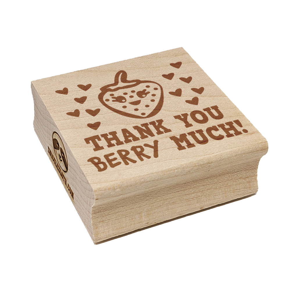 Thank You Very Berry Much Kawaii Strawberry Hearts Square Rubber Stamp for Stamping Crafting