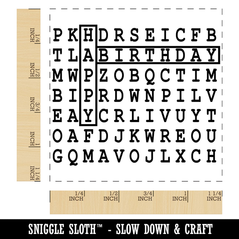 Word Search Birthday Square Rubber Stamp for Stamping Crafting