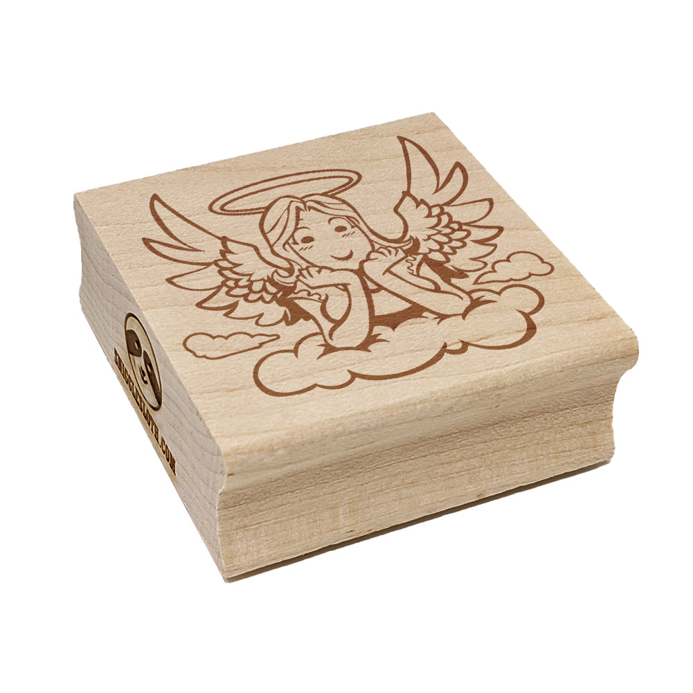 Angel Looking Down from Clouds Square Rubber Stamp for Stamping Crafting