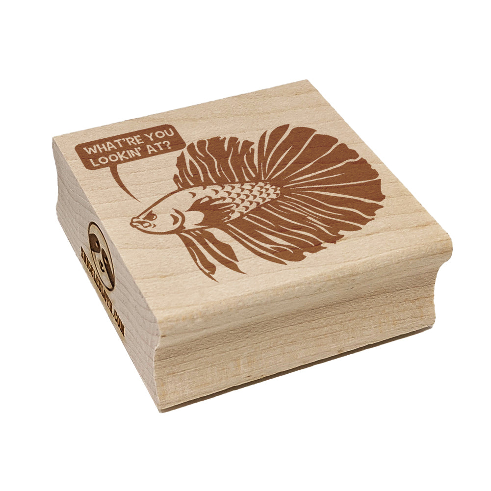 Angry Betta Fish Looking to Start Fight Square Rubber Stamp for Stamping Crafting