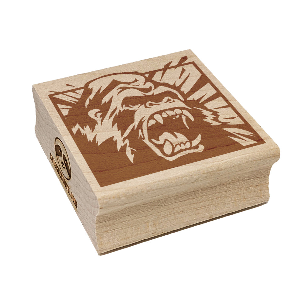 Angry Roaring Silverback Gorilla Square Rubber Stamp for Stamping Crafting