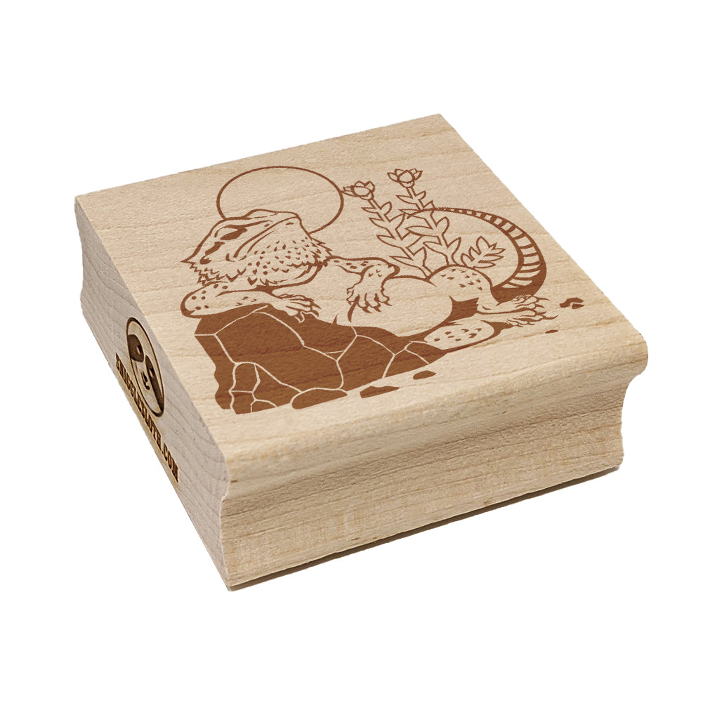 Bearded Dragon Lazy Lizard Square Rubber Stamp for Stamping Crafting