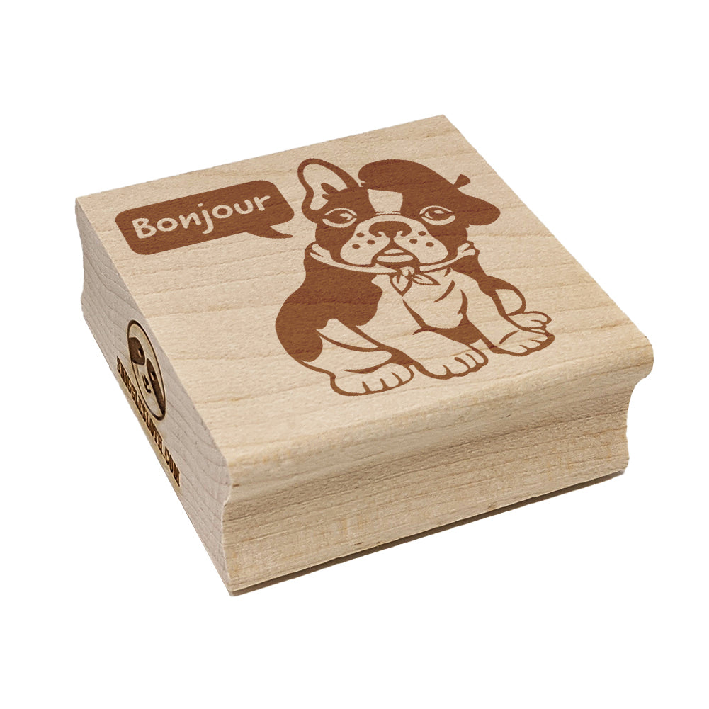 Bonjour French Bulldog with Beret and Bandana Square Rubber Stamp for Stamping Crafting