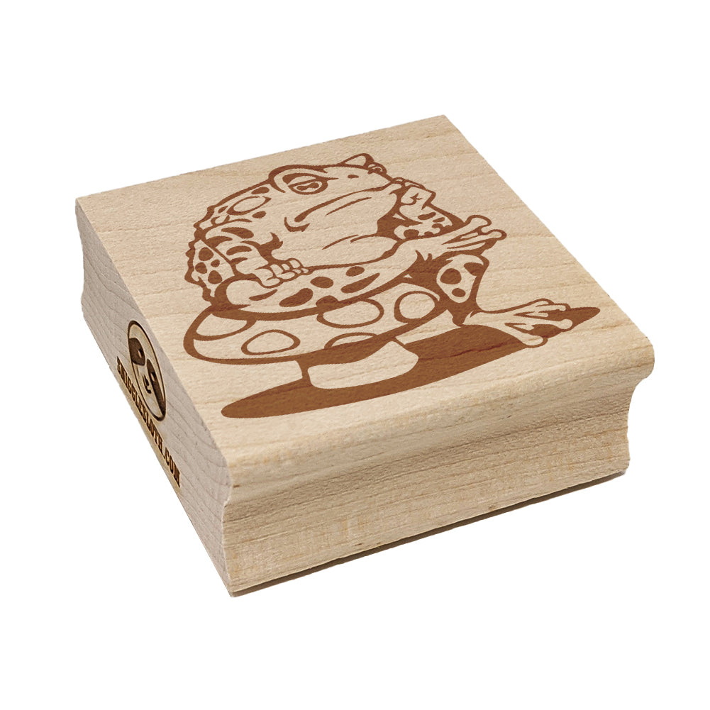 Bored Toad Frog on Toadstool Mushroom Square Rubber Stamp for Stamping Crafting